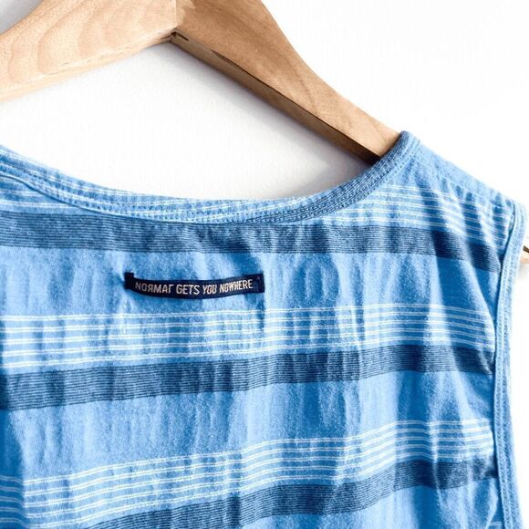 Projek Raw Mens Pullover Crew Neck Striped Sleeveless Tank Top Blue Size XL - Picture 5 of 8